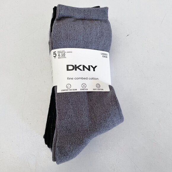 NEW DKNY 5 Pair Fine Combed Cotton Ladies Crew Socks NWT Bundle Black Gray - Picture 2 of 4